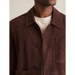 REISS Wilstead Suede Button-Through Trucker Jacket